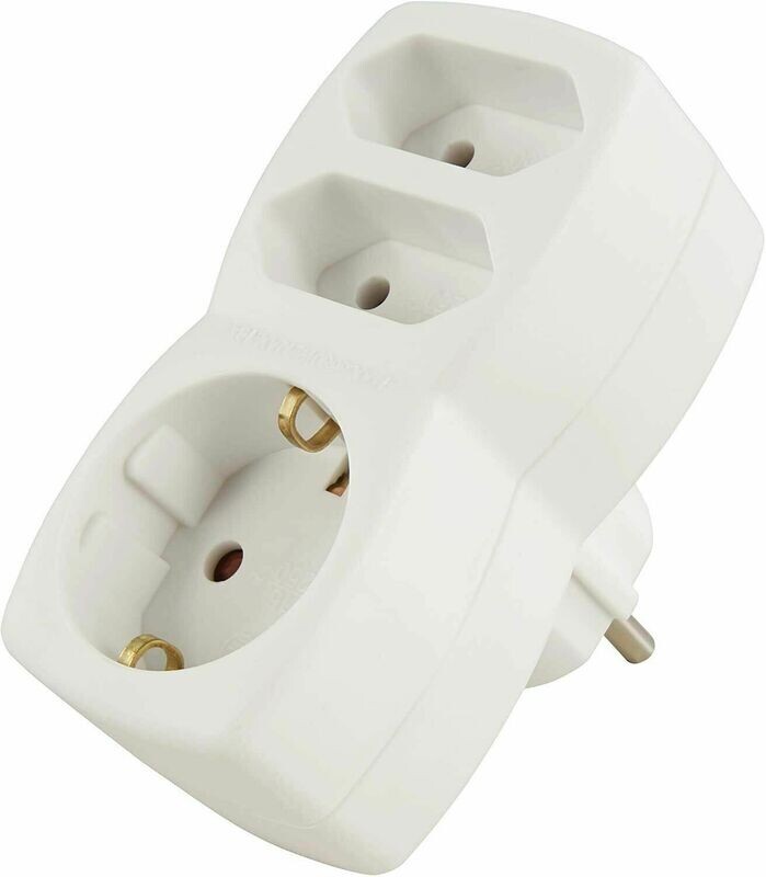 Socket adapter 1x protective contact / 2x Euro, McPower, white Socket adapter 1x protective contact / 2x Euro, McPower, white