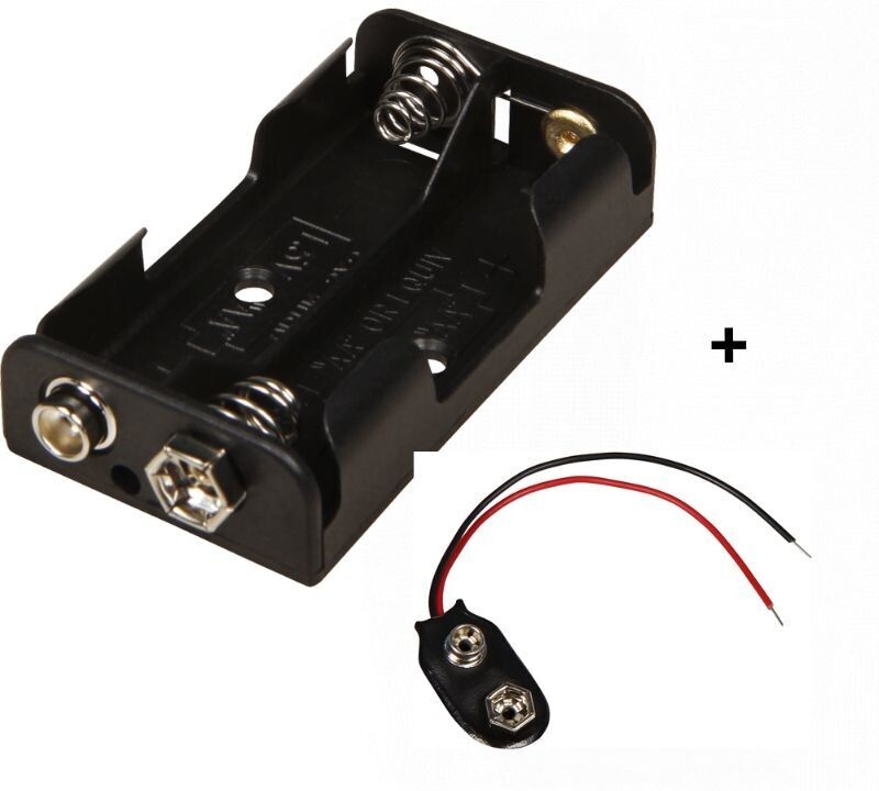 Battery holder 2x mignon (AA) with push-button connection and matching i-shaped battery connection Battery holder 2x mignon (AA) with push-button connection and matching i-shaped battery connection