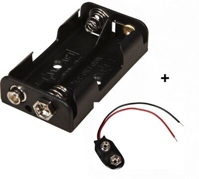 Batteriehalter 2x Mignon (AA) mit Druckknopfanschluß und passende Batterieanschluss in i-Form