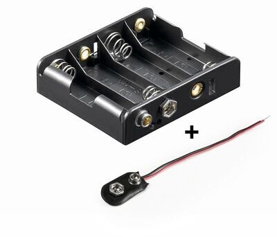 Batteriehalter, 4X Mignon ''AA'' mit Druckknopfanschluß und passende Batterieanschluss in i-Form