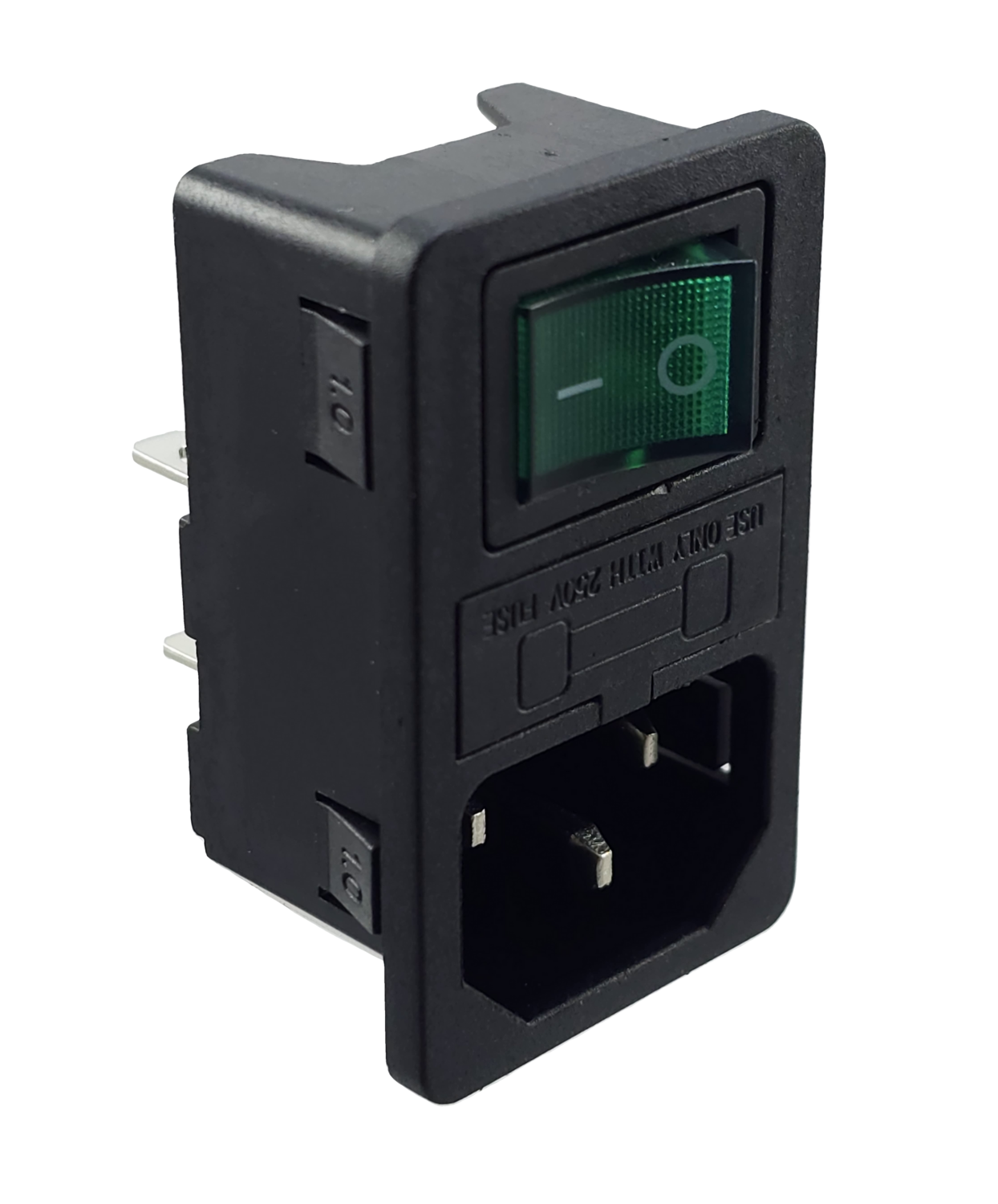 Kaltgeräte Steckverbinder C-14 Mit Rotem Schalter & Sicherung – 10A/250V, Einbaubuchse Für Geräte