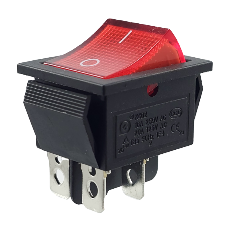 Rocker switch device switch, 2 pole (4pin) 16A 250VAC 28.5 * 21.5mm rocker illuminated, with color selection