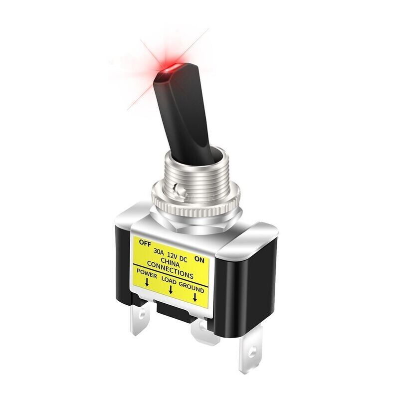 Car toggle switch 12V 30A, red LED-illuminated toggle switch for 12Volt only, SPST ON/OFF 2 position 3-pole for cars, trucks and boats ASW-07D-2 Car toggle switch 12V 30A, red LED-illuminated toggle switch for 12Volt only, SPST ON/OFF 2 position 3-pole for cars, trucks and boats ASW-07D-2