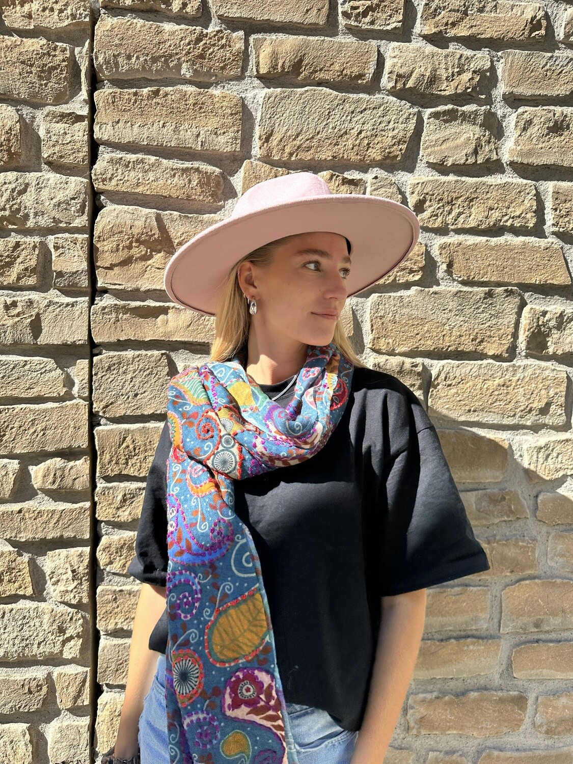 Woolen Embrodery Shawl 0064 denim BW3-900