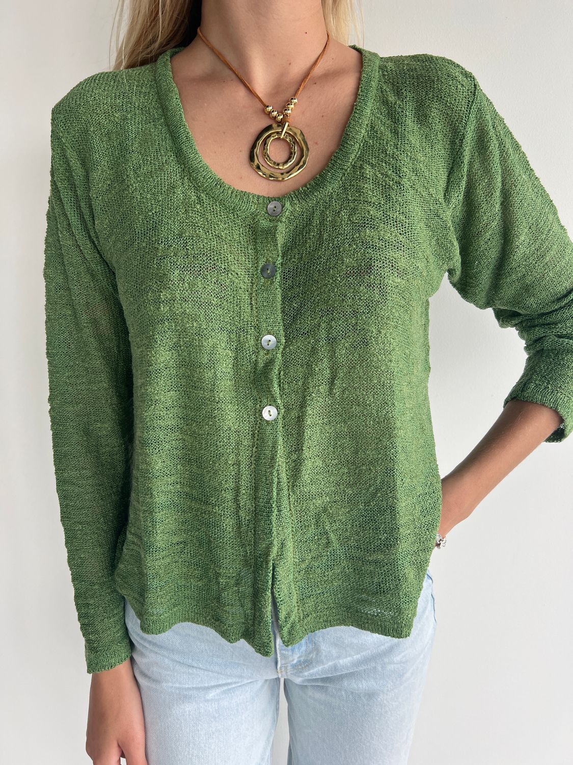 Button Vest Slub B034 wasabi BS5-805