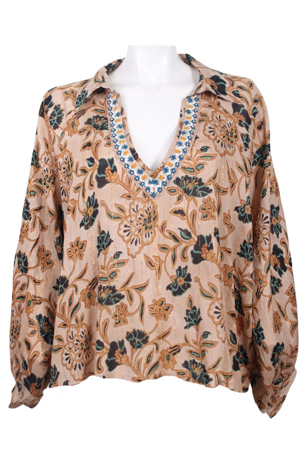 Wave Blouse Embr Rayon Cr 0152 floral khaki BS5-711