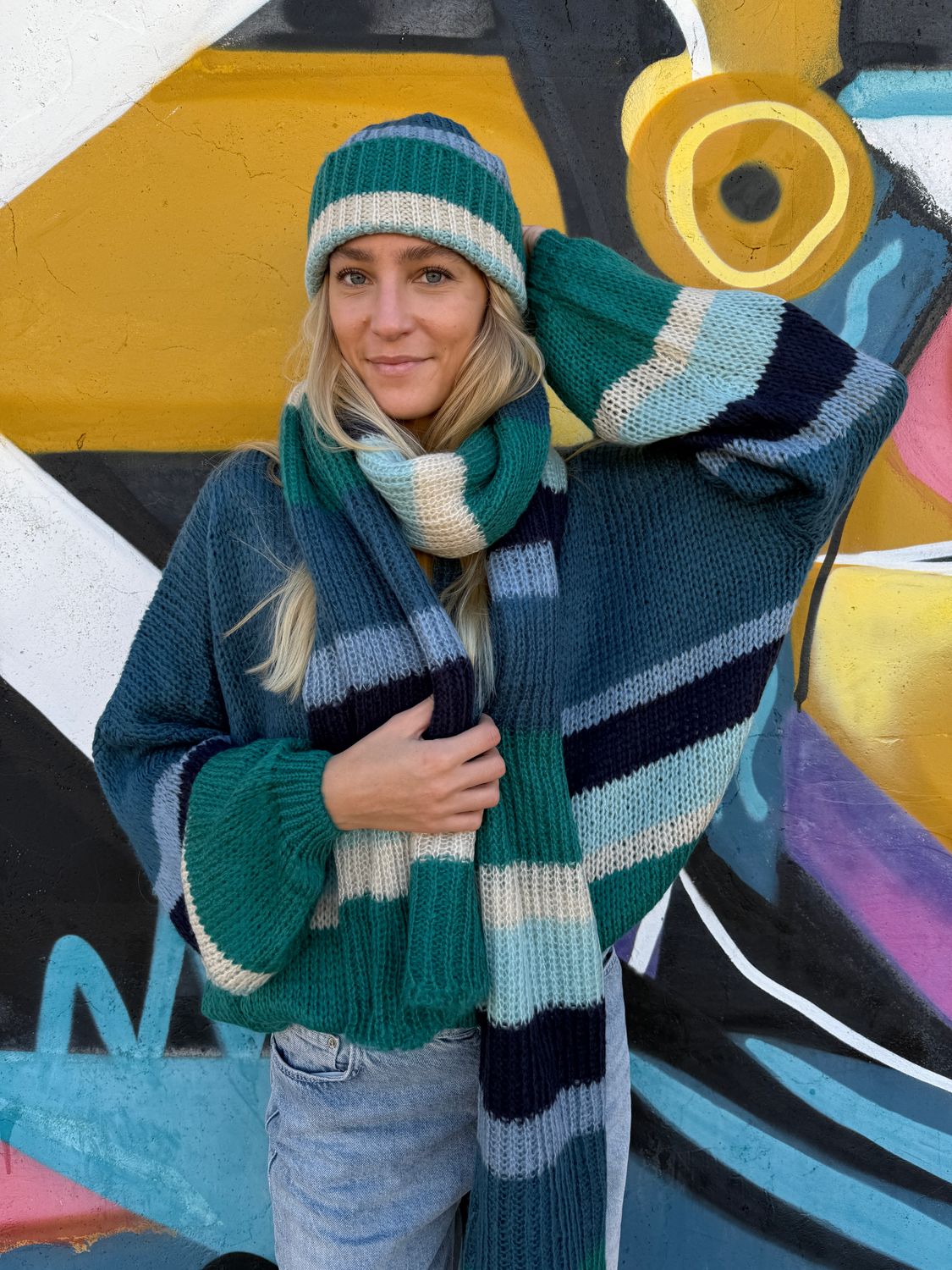 Stripe Scarf MH 0168 combi blue BW5-859