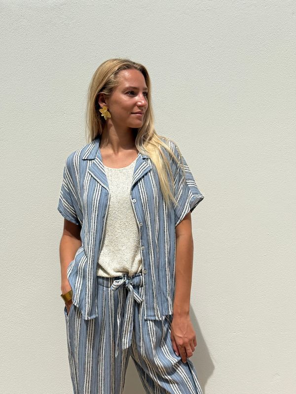 Collar Blouse Cr.Rayon S163 grey stripe BS6-594