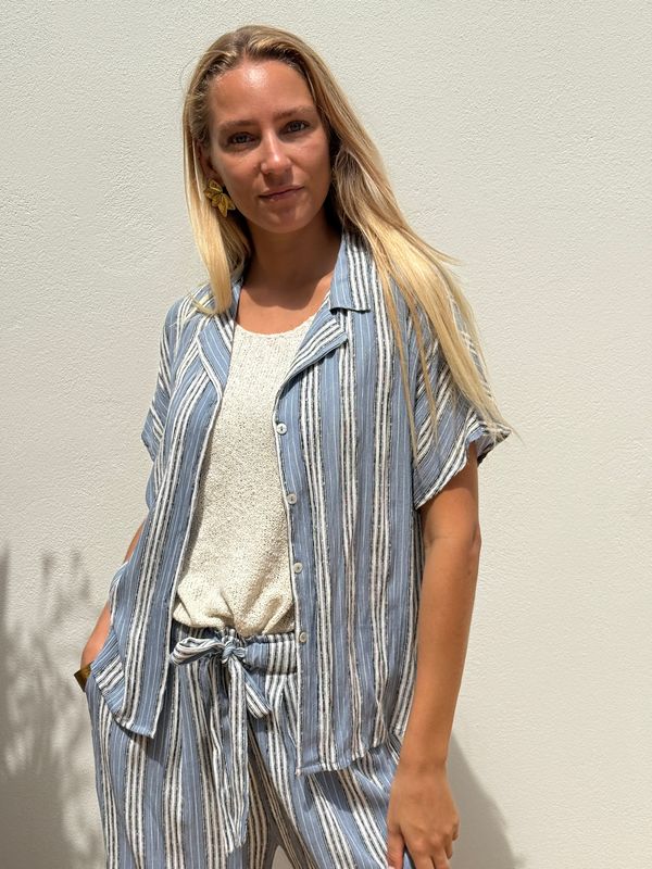 Collar Blouse Cr.Rayon S163 grey stripe BS6-594