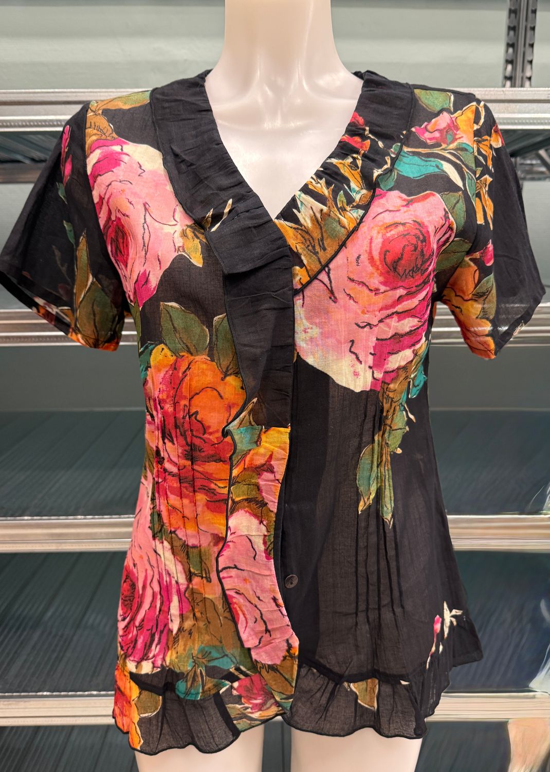 Frill Blouse Cotton Voile S159 retro rose BS6-540