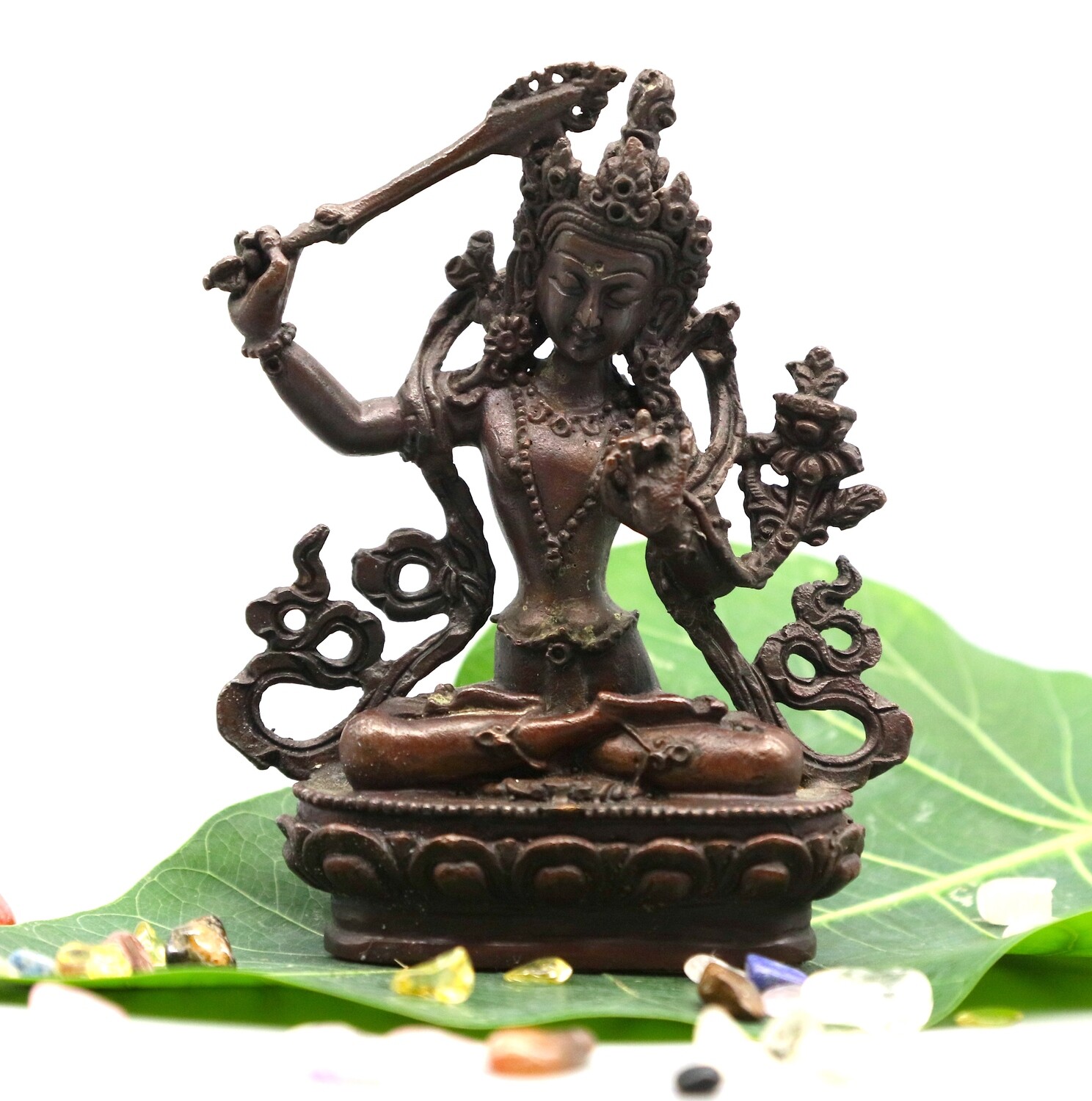 Small Oxidized Copper Manjushri Statue