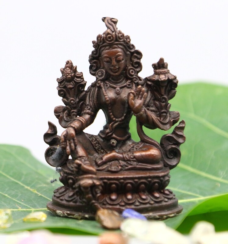 Mini Oxidized Copper Green Tara Statue