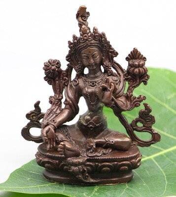 Small Elegant Oxidized Copper Green Tara Statue