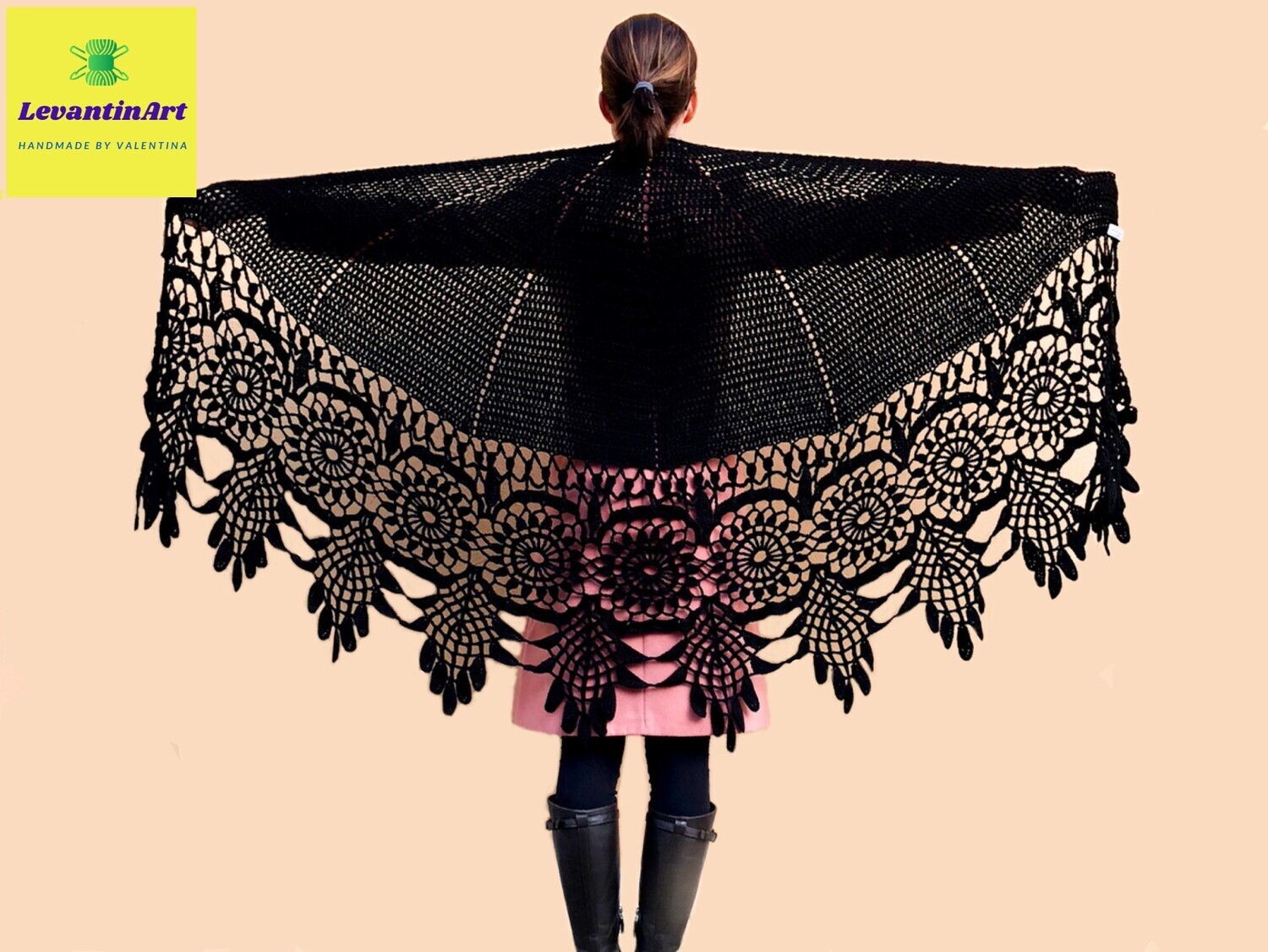 Șal evantai negru/alb. Sal lung handmade. Sal dama elegant. Sal rotund all seasons. Sal mare tricotat manual. LA COMANDA