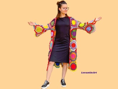 Cardigan curcubeu, marime universal XS-M. Cardigan lung de vara