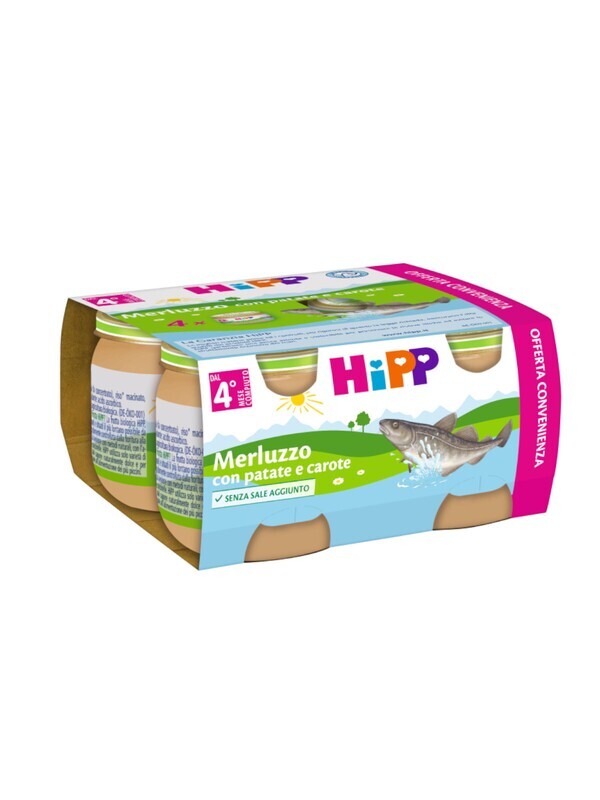 Hipp Omogeneizzato di Pesce Merluzzo con Patate e Carote 4x80g