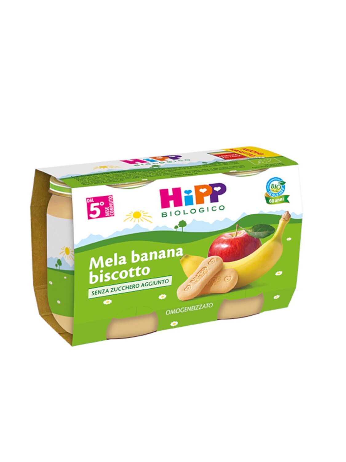 Hipp Merenda di Frutta Mela Banana Biscotto 2x125g