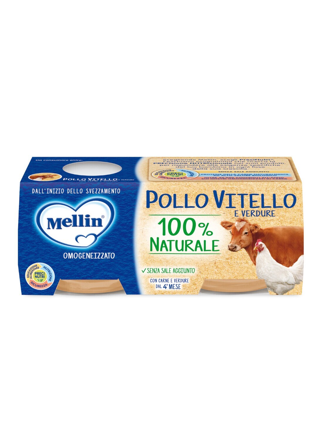 Mellin Omogeneizzato di Carne Pollo Vitello con Verdure 2x80g