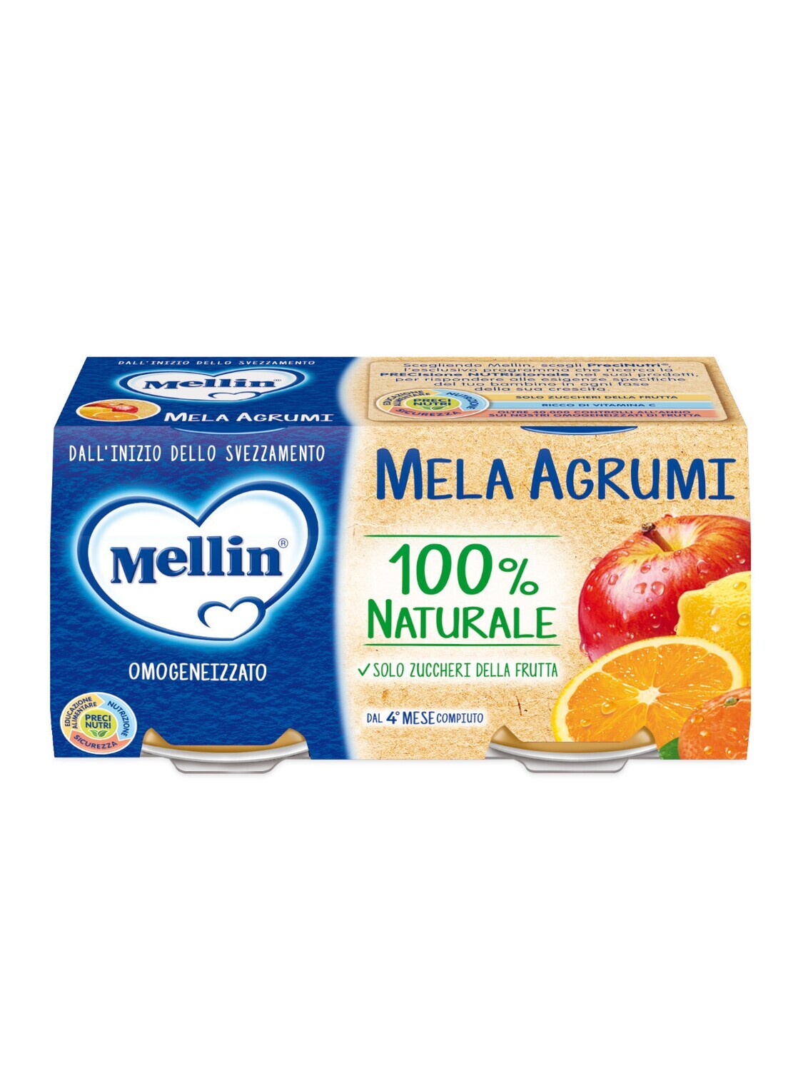 Mellin Omogeneizzato di Frutta Mela Agrumi 2x100g