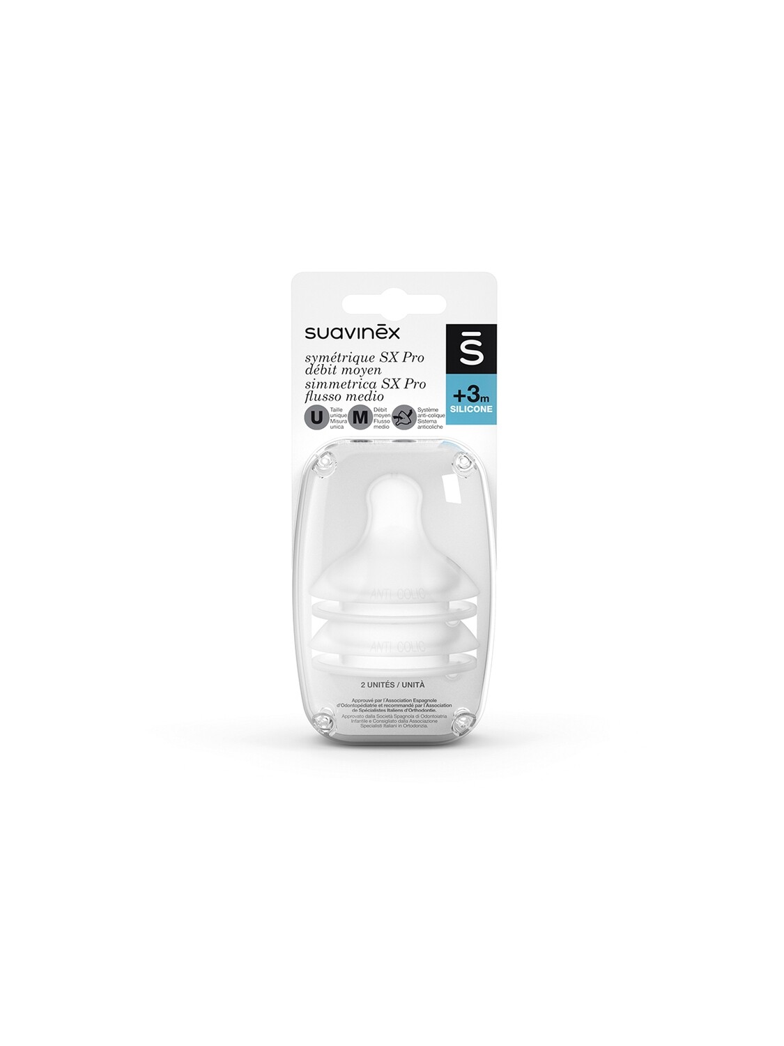 Suavinex Tettarella Simmetrica SX Pro Silicone Flusso Medio M da +3 Mesi 2pz