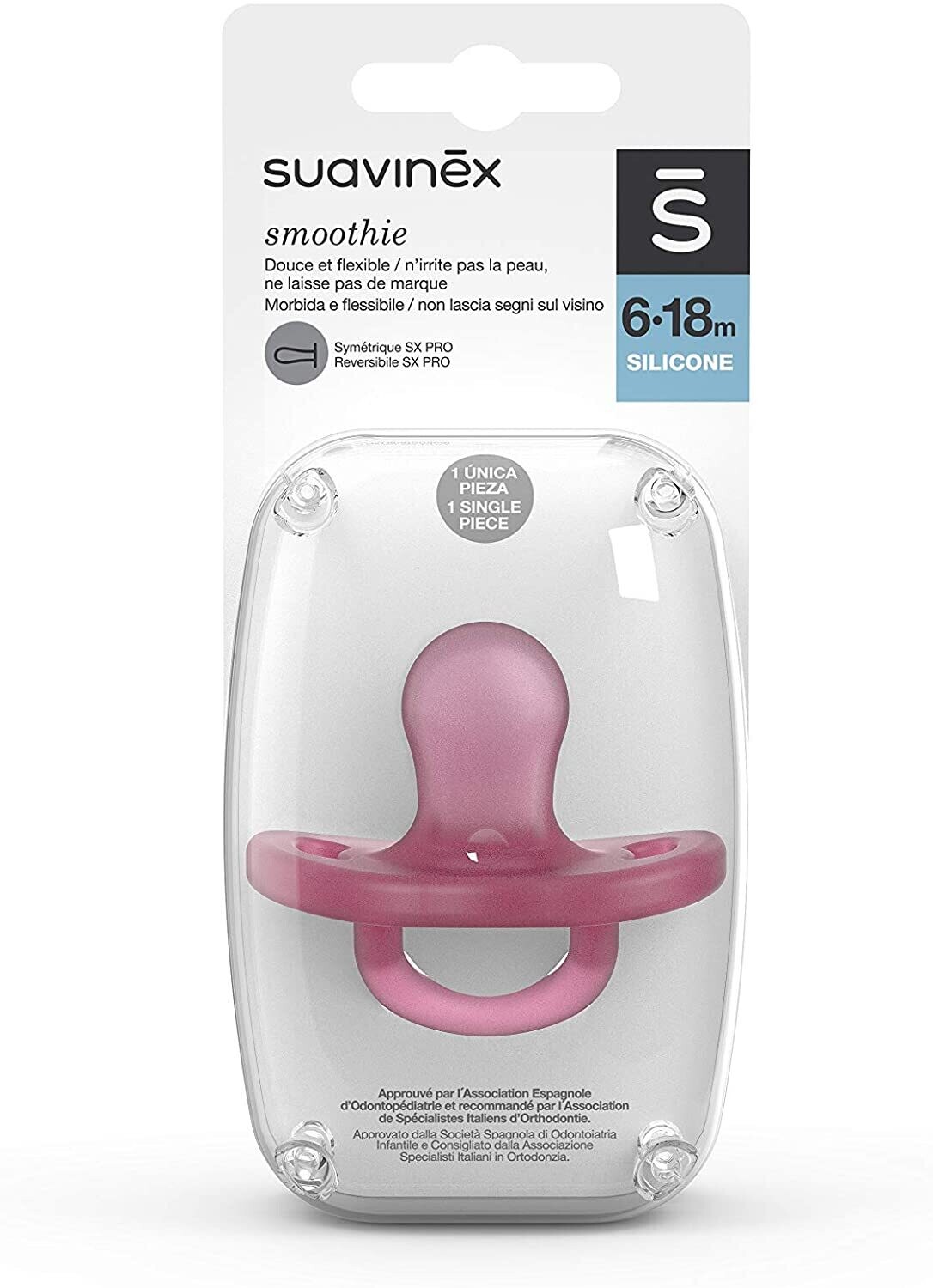 Suavinex Succhietto Smoothie con Tettarella Simmetrica SX Pro 6-18 Mesi Rosa