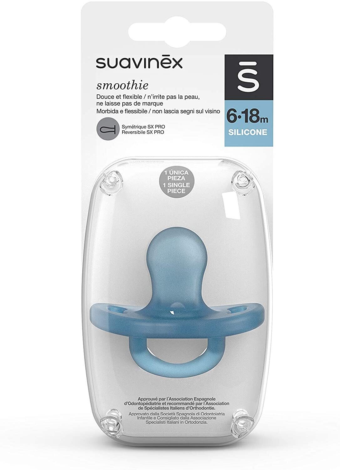 Suavinex Succhietto Smoothie con Tettarella Simmetrica SX Pro 6-18 Mesi Azzurro