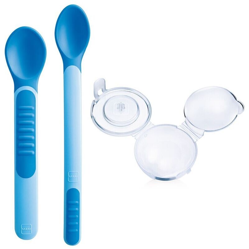 Mam Heat Sensitive Spoons Cover 2 Cucchiaini Con Coperchio Azzurro