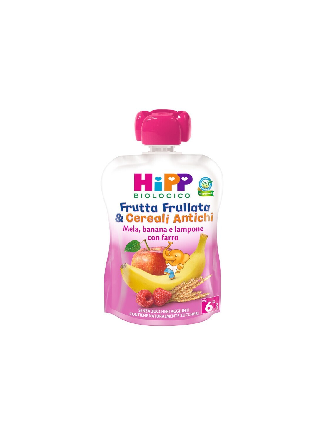 Hipp Frutta Frullata &amp; Cereali Antichi Mela Banana e Lampone con Farro Confezione da 90g