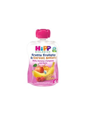 Hipp Frutta Frullata &amp; Cereali Antichi Mela Banana e Lampone con Farro Confezione da 90g
