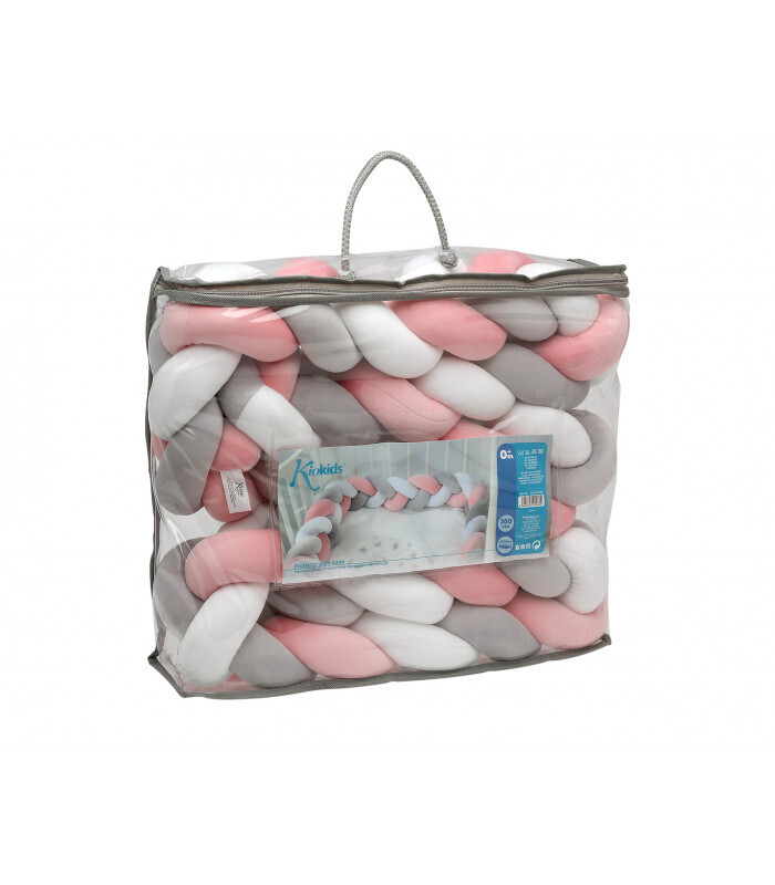 Kiokids Paracolpi per Culla Intrecciato Rosa e Grigio 3 Metri