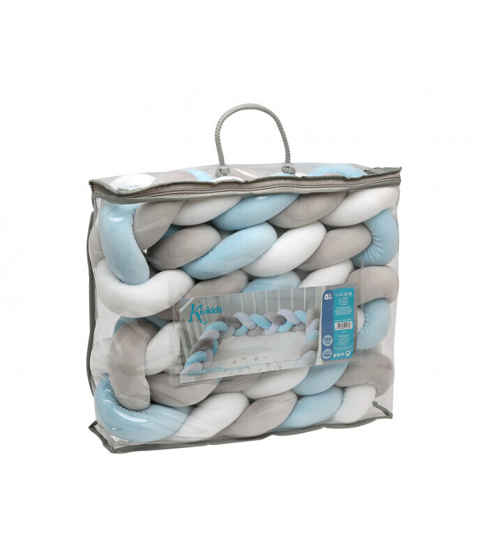 Kiokids Paracolpi per Culla Intrecciato Blu e Grigio 3 Metri