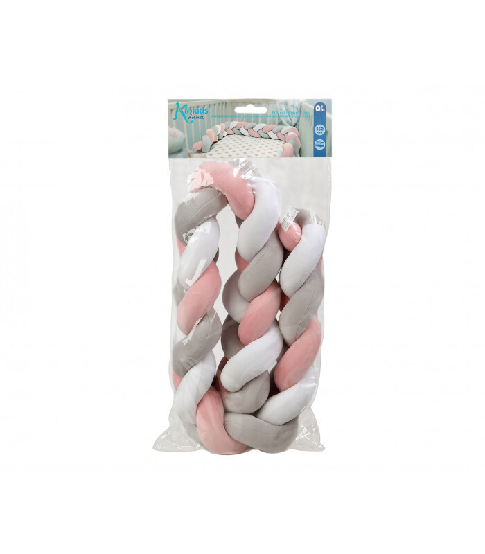 Kiokids Paracolpi per Culla Intrecciato Rosa e Grigio 1,5 Metri