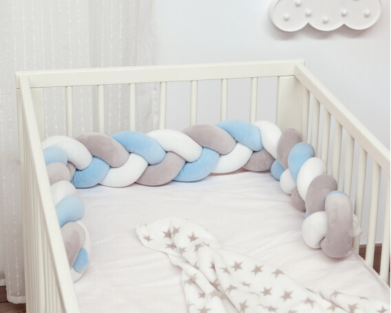 Kiokids Paracolpi per Culla Intrecciato Blu e Grigio 1,5 Metri