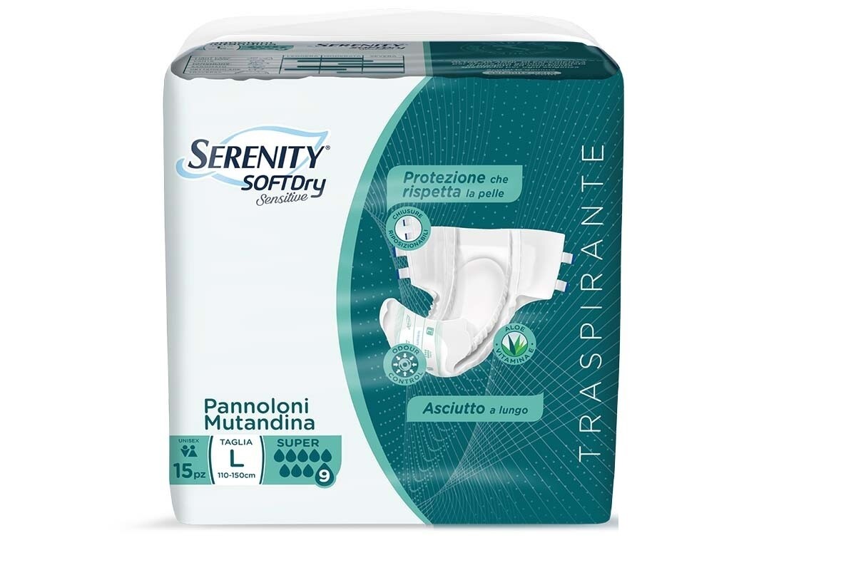 Serenity Pannolone Sensitive con Adesivi tg L Super 9 Gocce  15 Pz.