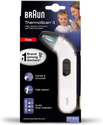 Braun ThermoScan 3 Termometro Auricolare a Infrarossi con Misurazione Veloce, Schermo LCD