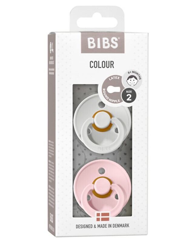 Bibs Colour Set Succhietti Grigio e Rosa 0-6 Mesi Tettarella Rotonda in Gomma 2pz