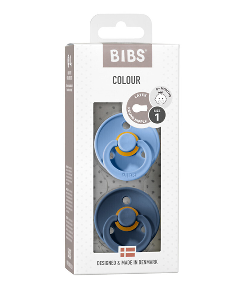 Bibs Colour Set Succhietti Blu Cielo e Acciaio 6+ Mesi Tettarella Rotonda in Gomma 2pz