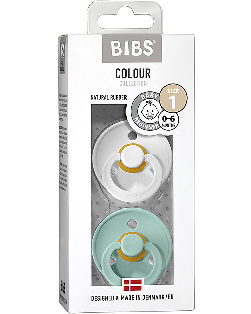 Bibs Colour Set Succhietti Bianco e Menta 6+ Mesi Tettarella Rotonda in Gomma 2pz