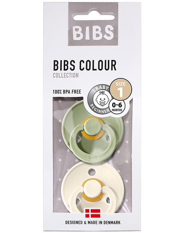 Bibs Colour Set Succhietti Salvia e Avorio 6+ Mesi Tettarella Rotonda in Gomma 2pz