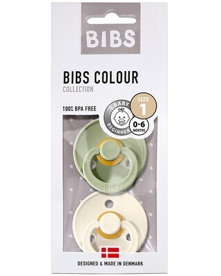 Bibs Colour Set Succhietti Salvia e Avorio 0-6 Mesi Tettarella Rotonda in Gomma 2pz