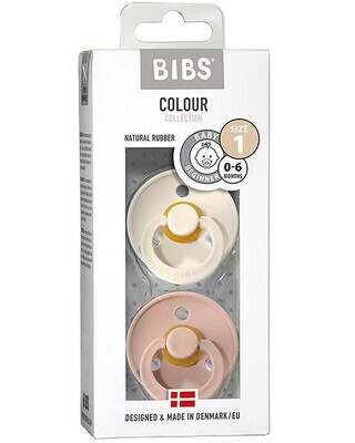 Bibs Colour Set Succhietti Avorio e Rosa Blush 6+ Mesi Tettarella Rotonda in Gomma 2pz