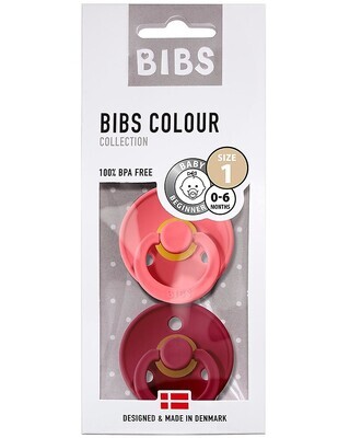 Bibs Colour Set Succhietti Corallo e Rubino 6+ Mesi Tettarella Rotonda in Gomma 2pz