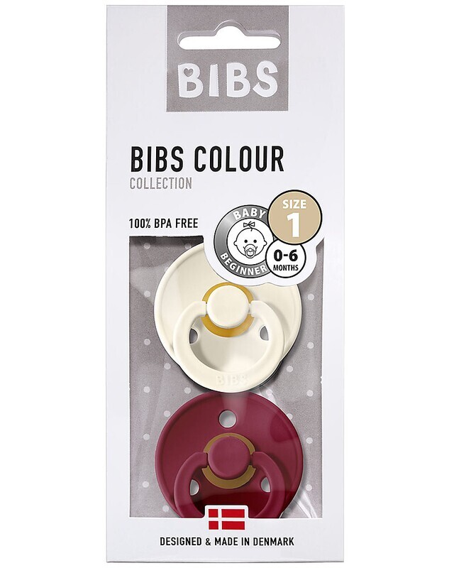 Bibs Colour Set Succhietti Avorio e Rubino 6+ Mesi Tettarella Rotonda in Gomma 2pz