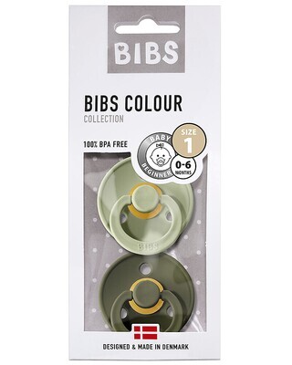 Bibs Colour Set Succhietti Salvia e Oliva 6+ Mesi Tettarella Rotonda in Gomma 2pz