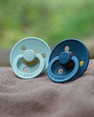 Bibs Colour Set Succhietti Menta e Blu Lago 0-6 Mesi Tettarella Rotonda in Gomma 2pz