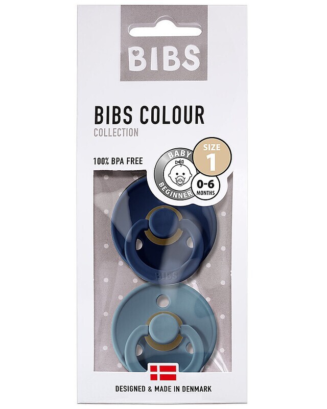 Bibs Colour Set Succhietti Blu e Blu Ghiaccio 0-6 Mesi Tettarella Rotonda in Gomma 2pz