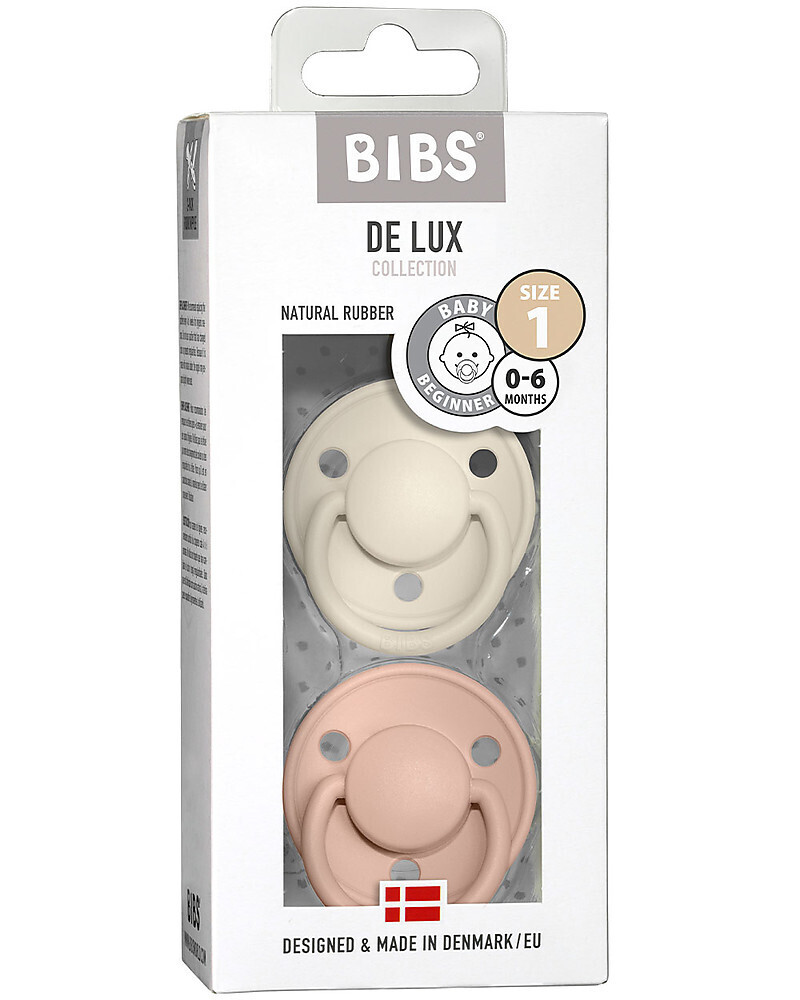 Bibs De Lux Set Succhietti 0-6 Mesi Avorio e Rosa Cipria Gomma Naturale
