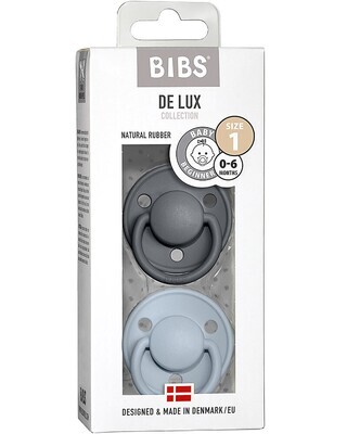 Bibs De Lux Set Succhietti 6+ Mesi Grigio e Baby Gomma Naturale