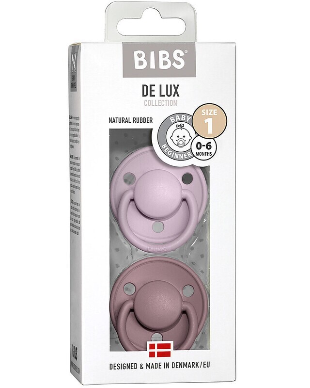 Bibs De Lux Set Succhietti 6+ Mesi Lilla e Rosa Gomma Naturale