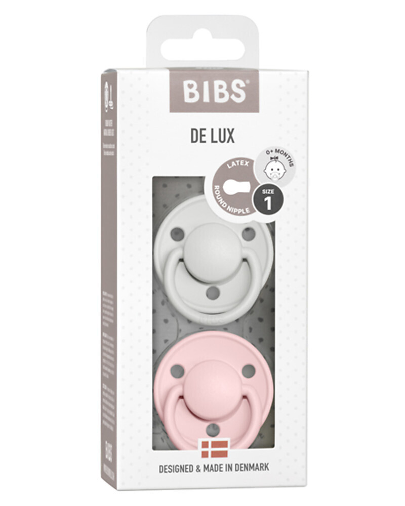 Bibs De Lux Set Succhietti 6+ Mesi Grigio e Rosa Gomma Naturale